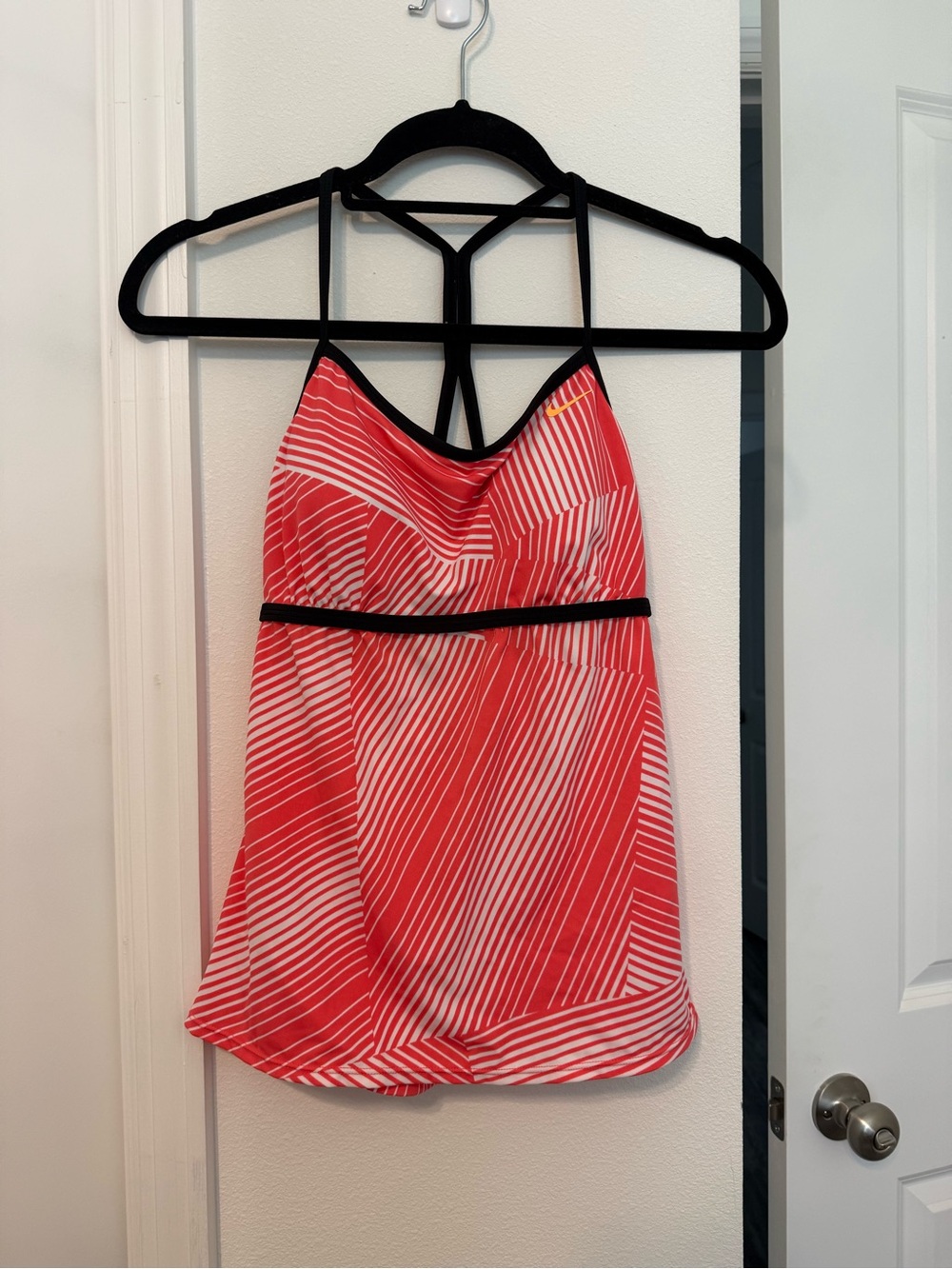 Y2K Nike Pink and White Striped tankini with Black Trim